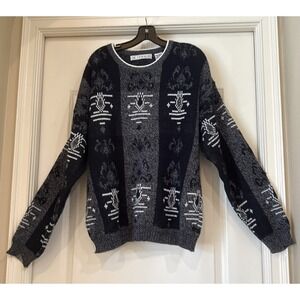 VTG Sweater Men XL Geometric Michael Gerald Retro Black Gray Career Preppy Work
